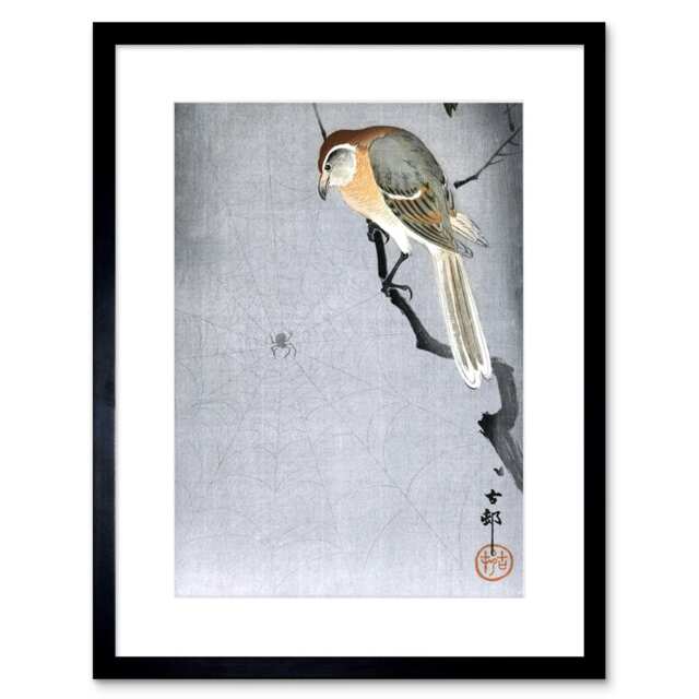 "Buffalo Shrike Spider Ohara Koson 9x7"" Black Framed Wall Art Print"