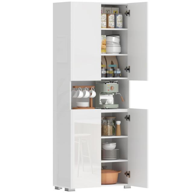 HOMCOM 180cm Tall Kitchen Cupboard, Pantry Storage Cabinet White High gloss white 68 x 34 x 180 cm