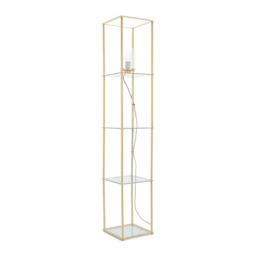 ValueLights Gobie Gold Metal Frame with Glass Storage Shelf Floor Lamp Gold