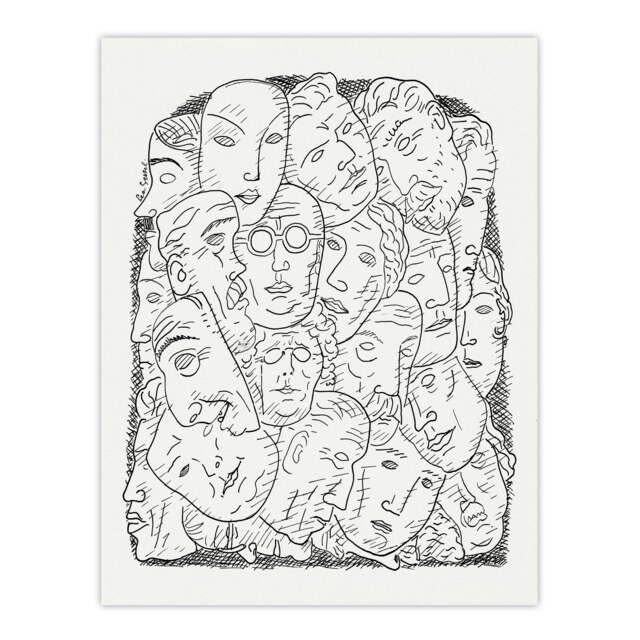 Maskers Masks Black And White Drawing Gestel Huge Wall Art Poster Print