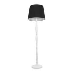 ValueLights Victoria White Wood Floor Lamp Black Taper Shade White Black
