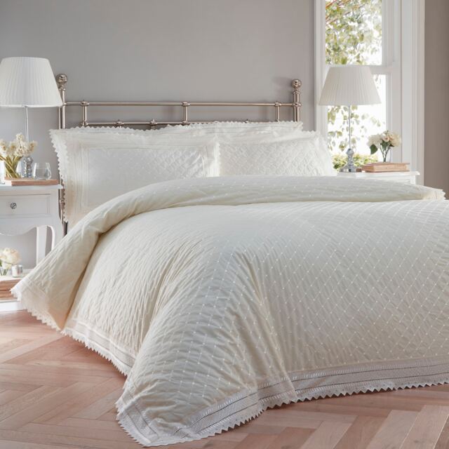 Balmoral Broderie Anglaise Soft Easy Care Bedding Duvet Cover Quilt Set With Pillow Cases Cream King