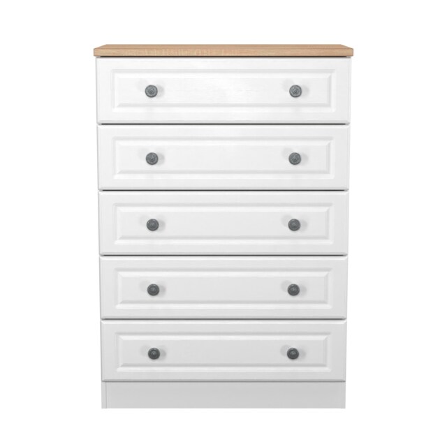 Surrey 5 Drawer Chest of Drawers in White Ash & Bardolino Oak (Ready Assembled) White White Ash & Bardolino Oak