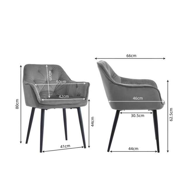 Set of 2 Soft Velvet Upholstered Dining Chairs Metal Legs Kitchen Home Office Grey Grey