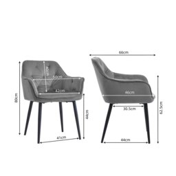 Set of 2 Soft Velvet Upholstered Dining Chairs Metal Legs Kitchen Home Office Grey Grey