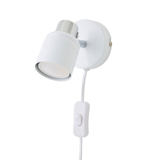 ValueLights Benton White and Chrome Spotlight Wall Light With Cable and Switch