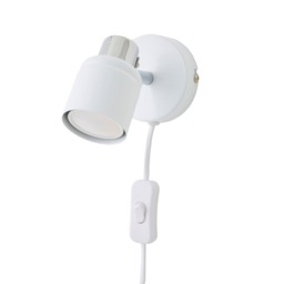 ValueLights Benton White and Chrome Spotlight Wall Light With Cable and Switch