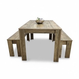 Rustic Effect wood Dining Table And 2 Benches kitchen table Set space saver table set