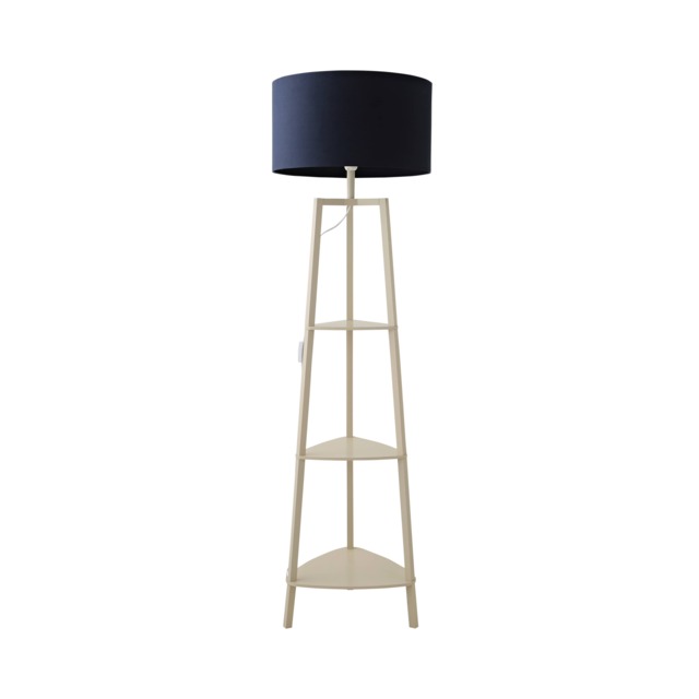 ValueLights Hiru Cream 3 Tier Shelf Floor Lamp Navy Shade Blue