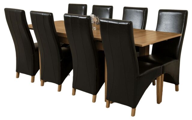 Richmond 140-220cm Oak Extending Dining Table and 8 Lola Leather Chairs Black Black