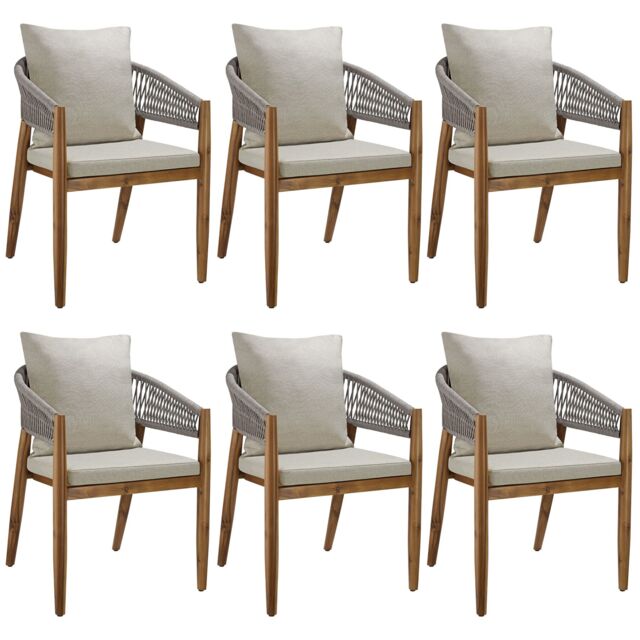 Garden Chair Manacor in a Corded Design with Acacia Wood Frame and Matching Cushions Grey greige One Size 6