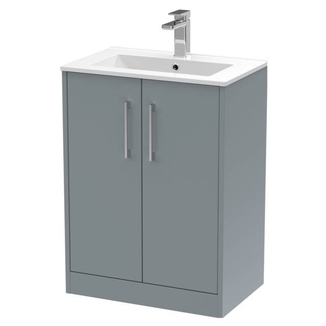 Balterley Winshill Contemporary 2 Door Floor Standing Vanity Unit with Minimalist Basin, Grey, 600mm