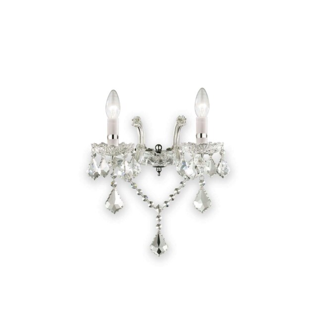 Florian 2 Light Indoor Glass Candle Wall Light Chrome with Crystals, E14