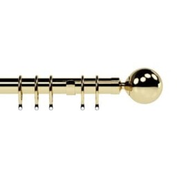 28mm Nikola Bright Brass Ball End Metal Curtain Pole Set 250cm Gold Gold