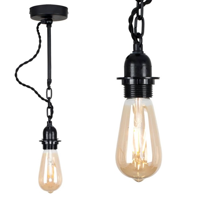 ValueLights Huber Industrial Gloss Black Semi Flush Light and Bulb