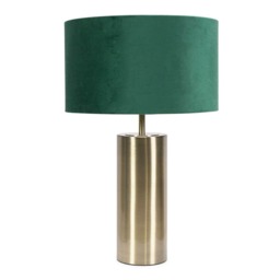 ValueLights Lexy Antique Brass Dimmable Table Lamp Forest Green Velvet Shade Gold
