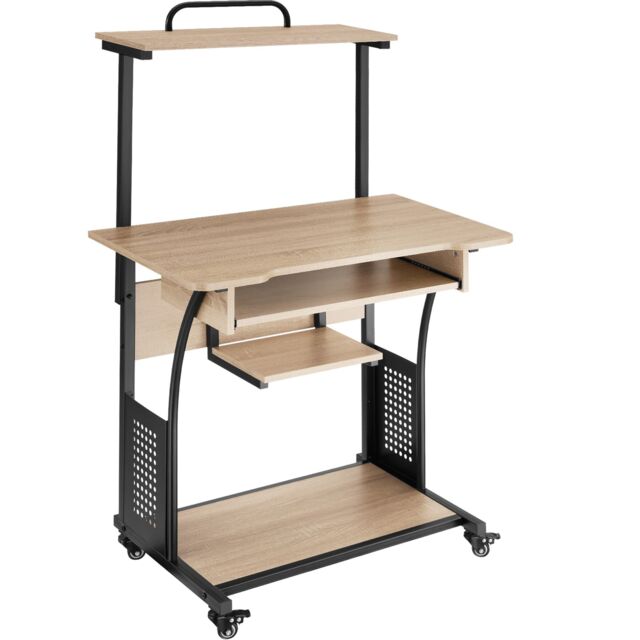 Desk Fife - 3 levels, attachable shelf and keyboard tray, 4 castors Brown industrial wood light, oak Sonoma 80 x 65,50 x 130,50 cm 1