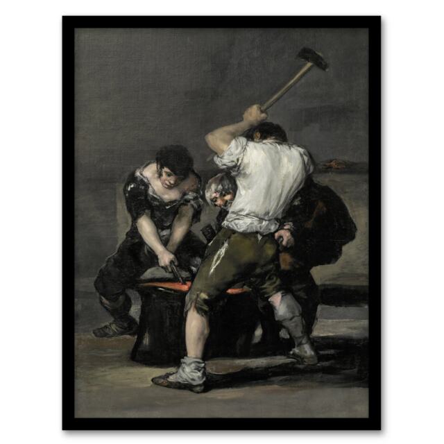 Francisco Goya The Forge Blacksmiths Oil Painting Framed Wall Art Print A3