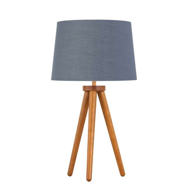 Voyage - Dark Oak Table Lamp or Bedside Light with Grey and Gold Shade Brown Grey Large 1