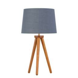 Voyage - Dark Oak Table Lamp or Bedside Light with Grey and Gold Shade Brown Grey Large 1