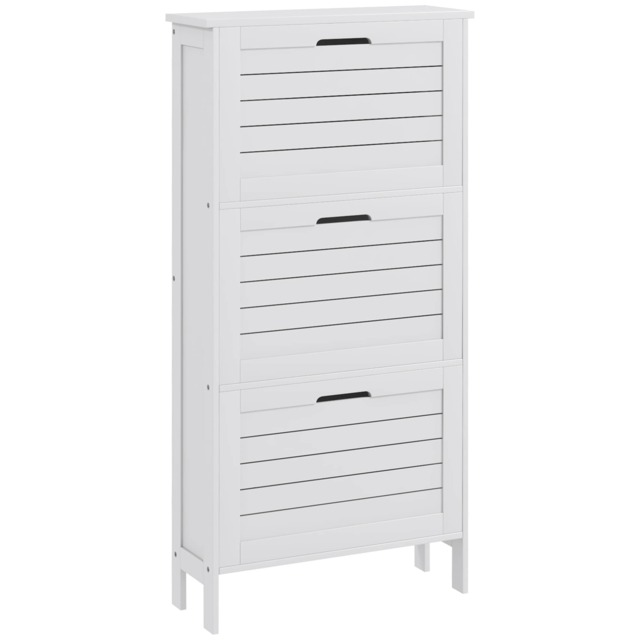 HOMCOM Narrow Shoe Storage Cabinet with 3 Flip Drawers, White White