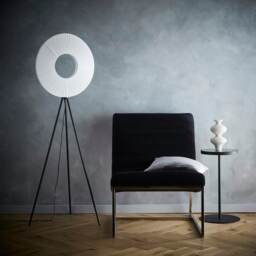 Riley LED Tripod Floor Lamp White Fabric Shade and black tripod legs Black