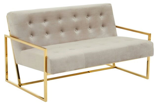 Orsina 2 Seat MInk Velvet Sofa, Button Tufting Sofa, Foam Padded Velvet Upholstery Sofa, Metal Frame Lounge Sofa
