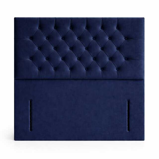 Floorstanding Headboard Blue Plush Chesterfield 5FT Kingsize 54inch High