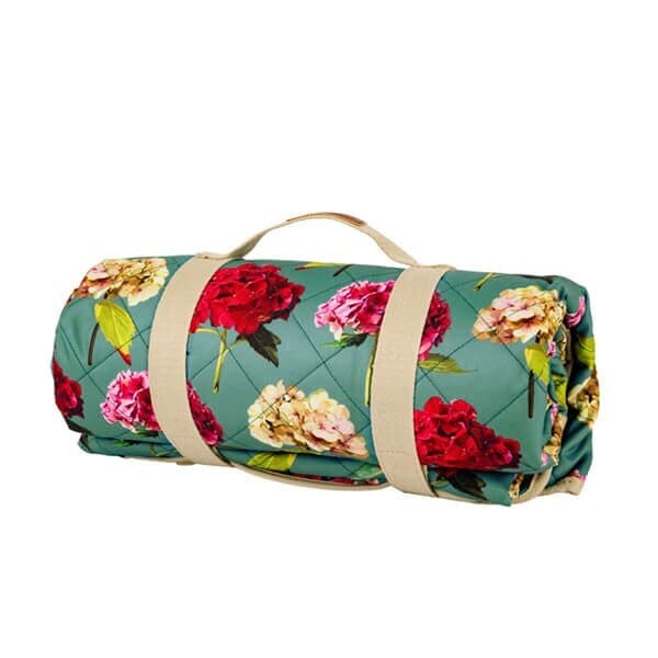 Summerhouse by Navigate Sarah Kelleher Hydrangea Plantation Teal Luxury Quilted Picnic Blanket Blue