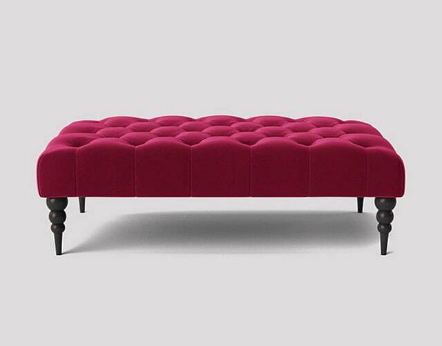 Alyana 90cm Rectangle Ottoman Bench with Wooden Legs- Red Plush Velvet Chesterfield Upholstered Footstool