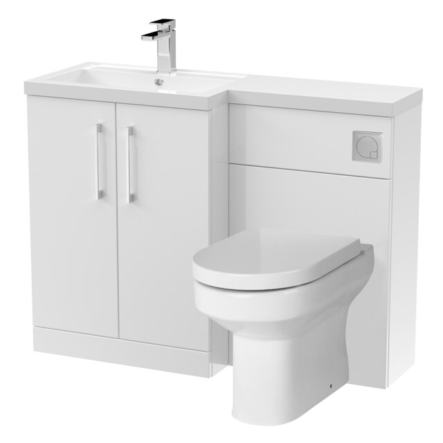 Level Bathroom Bundle Floor Standing Vanity Basin and WC Unit with Pan, Seat and Cistern - Left Hand - Gloss White - Balterley White
