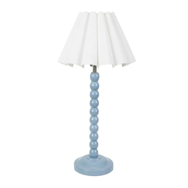 ValueLights Bobbins Powder Blue Table Lamp White Scallop Shade and Bulb