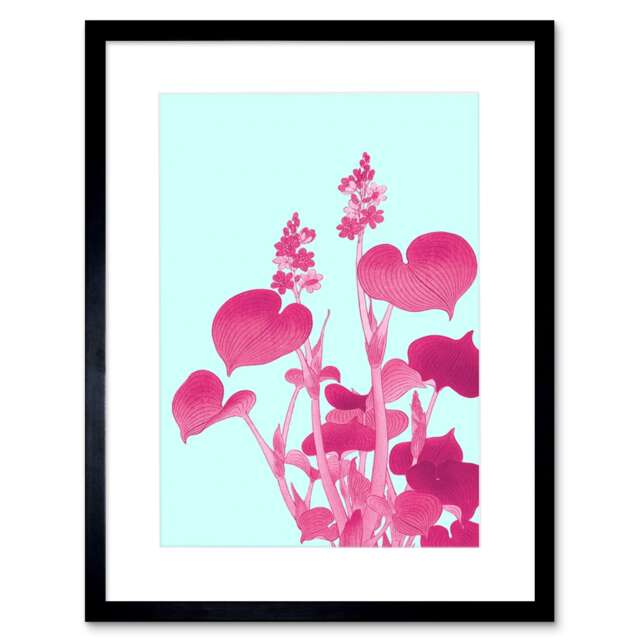 "Ohara Koson Blooming Flower Hosta Japanese 9x7"" Black Framed Wall Art Print"