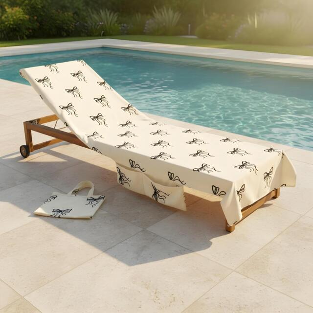 OHS Bows Beach Towel with Bag Quick Dry Absorbent Travel Spa Cream Monochrome One size