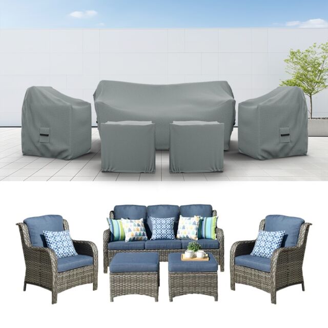 Covers&All Patio Furniture Cover Set, 5 Piece Outdoor Furniture Covers, Water-Repellent UV, 1 Sofa Cover, 72.83 in W x 33.46 in D x 34.05 in H, Gray