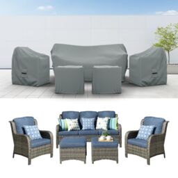 Covers&All Patio Furniture Cover Set, 5 Piece Outdoor Furniture Covers, Water-Repellent UV, 1 Sofa Cover, 72.83 in W x 33.46 in D x 34.05 in H, Gray