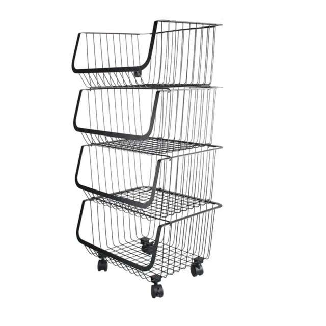 Living and Home Kitchen Metal Basket Trolley Wire Storage Rack 4-Tier