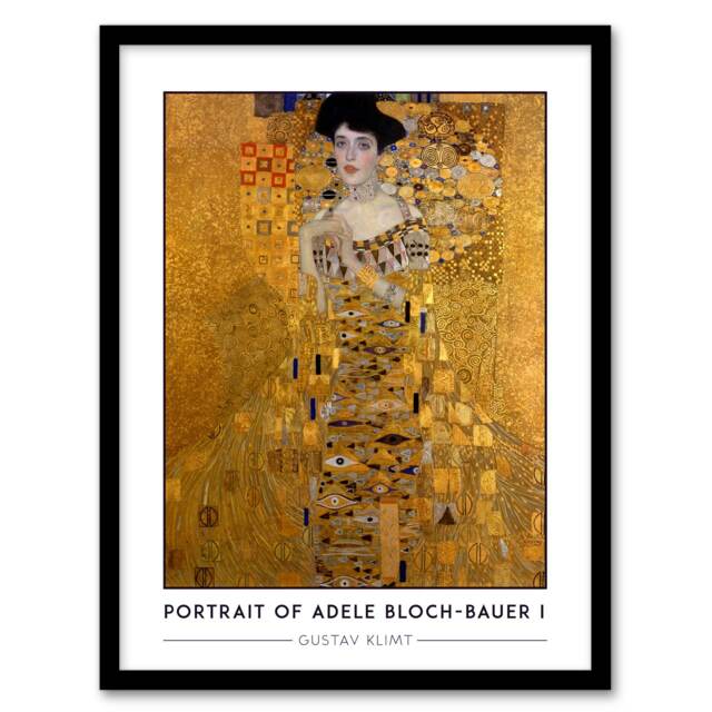 Gustav Klimt Adele Bloch Bauer Portrait Lady in Gold Framed Wall Art Print A4 Yellow