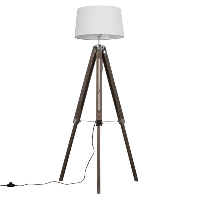 ValueLights Clipper Light Wood Floor Lamp White Doretta Shade and Bulb