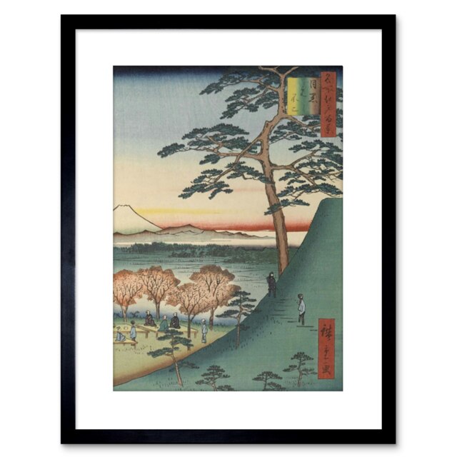 "Painting Woodblock Japan Hiroshi Mount Fuji Japan 9x7"" Black Framed Wall Art Print"