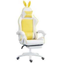 Vinsetto Reclining Racing Gaming Chair with Headrest and Lumber Support, PU Leather Computer Chair with Removable Rabbit Ears, Footrest, Yellow