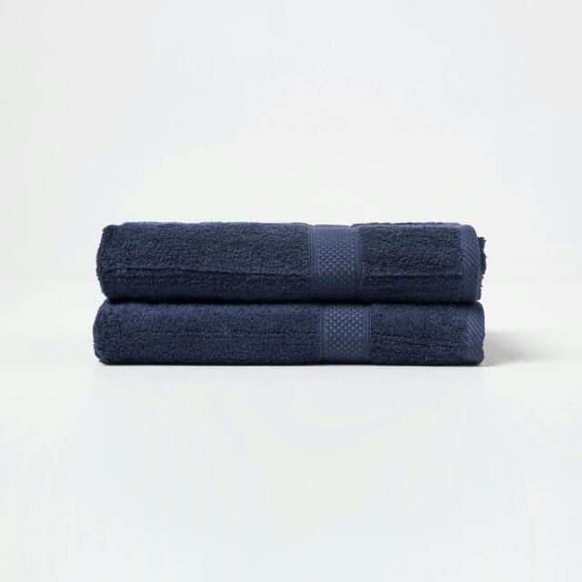 Homescapes Turkish Cotton Bath Towel Set of 2 - Navy Blue Blue Bath towel 2