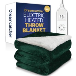 Dreamcatcher Green Soft Microfleece & Sherpa Electric Blanket Heated Throw 160x120cm