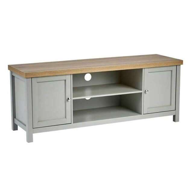 TV Stand 2 Door Cabinet Television Unit Shelf Cable Tidy 36mm Oak Top