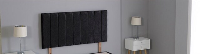 "Black Crushed Velvet 9 Panel Headboard Black 3FT Single 26""inch Headboard"