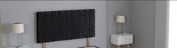 "Black Crushed Velvet 9 Panel Headboard Black 3FT Single 26""inch Headboard"