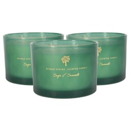 Nicola Spring 3x Sage & Seasalt Scented Candles - 350g 38h Natural Double Wick Soy Wax Aromatherapy Candle Home Fragrance