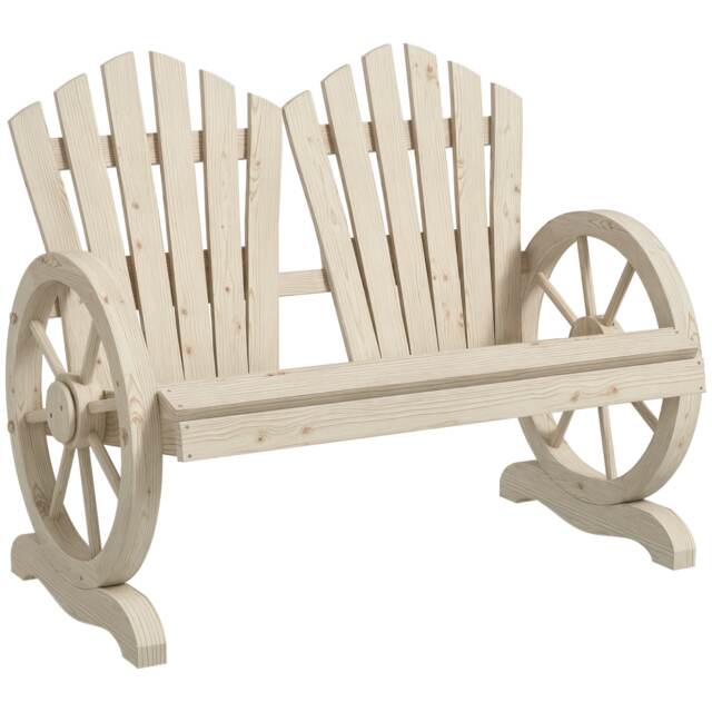 Outsunny 2 Seater Garden Bench w/ Wheel-Shaped Armrests Natural Wood Brown Natural wood Not provided