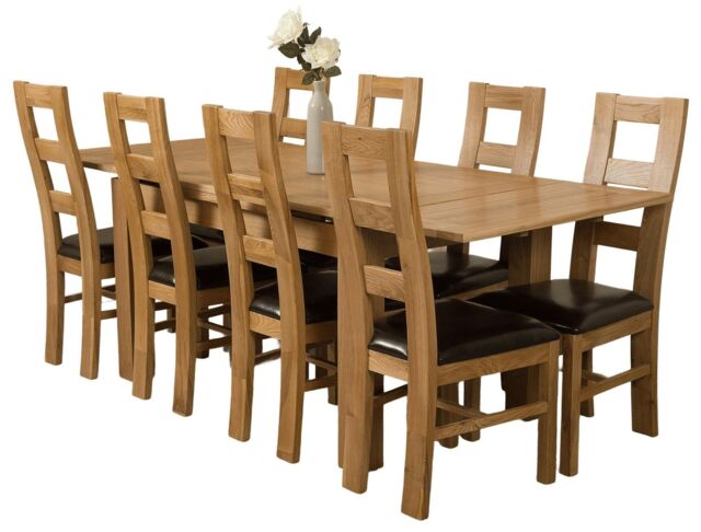 Richmond 140-220cm Oak Extending Dining Table and 8 Yale Chairs Brown Brown