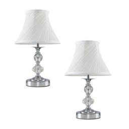 ValueLights Jaigier Pair Chrome and Glass Touch Table Lamps White Shades & Bulbs Chrome